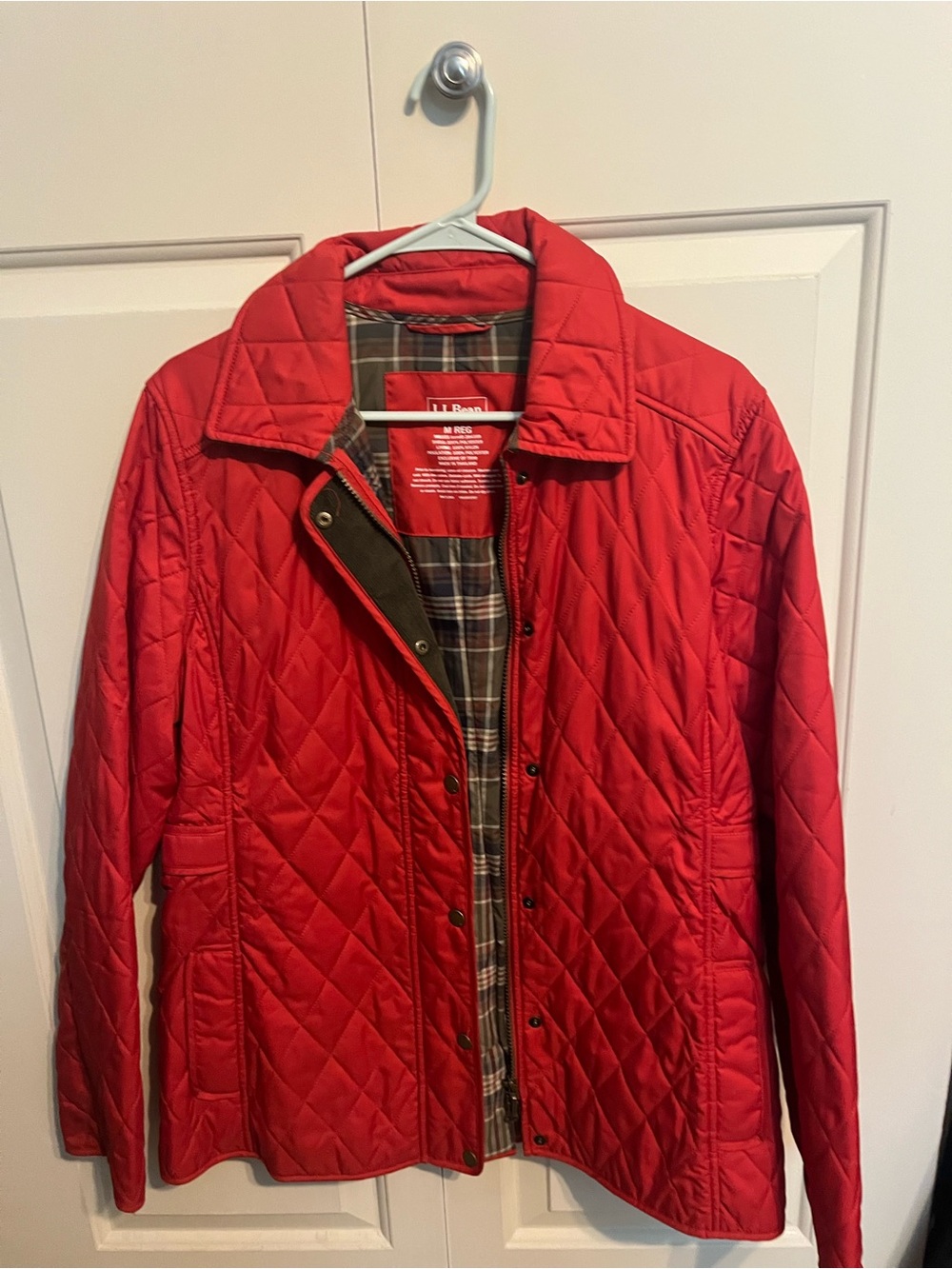 L.L. Bean Women's Red Quilted Jacket with Plaid Lining